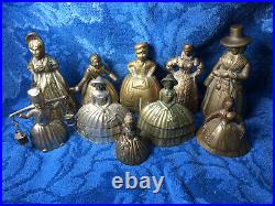 Tea Hand Bells Victorian Southern Belle Brass Lady Unique Lot