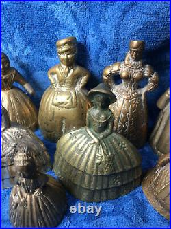 Tea Hand Bells Victorian Southern Belle Brass Lady Unique Lot