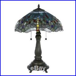 Tiffany Style Dragonfly Blue Table Lamp 23 Shade Bronze Hand Cut Stained Glass