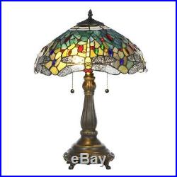 Tiffany Style Dragonfly Blue Table Lamp 23 Shade Bronze Hand Cut Stained Glass