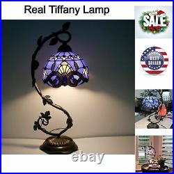 Tiffany Style Stained Glass Reading Lamp Table Light Blue Purple Desk Baroque