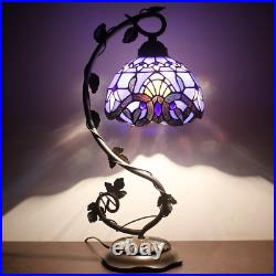 Tiffany Style Stained Glass Reading Lamp Table Light Blue Purple Desk Baroque
