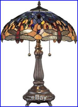 Tiffany Style Table Lamp Stained Glass Dragonfly Handcrafted Vintage Light Shade