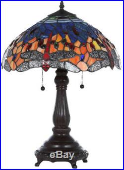 Tiffany Style Table Lamp Stained Glass Dragonfly Handcrafted Vintage Light Shade