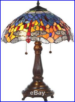 Tiffany Style Table Lamp Stained Glass Dragonfly Handcrafted Vintage Light Shade