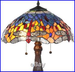 Tiffany Style Table Lamp Stained Glass Dragonfly Handcrafted Vintage Light Shade