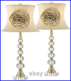 Traditional Table Lamps Set of 2 Crystal Rose Bell Shade for Living Room Bedroom