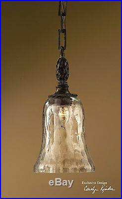 Two Seeded Glass Iron Mini Hanging Pendant Light Ceiling Fixture Rustic Lighting