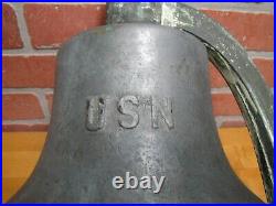 USN UNITED STATES NAVY Old Brass Nickel Bell w Bracket Nautical Ship Boat C-58