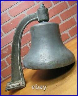 USN UNITED STATES NAVY Old Brass Nickel Bell w Bracket Nautical Ship Boat C-58