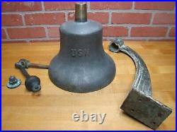 USN UNITED STATES NAVY Old Brass Nickel Bell w Bracket Nautical Ship Boat C-58