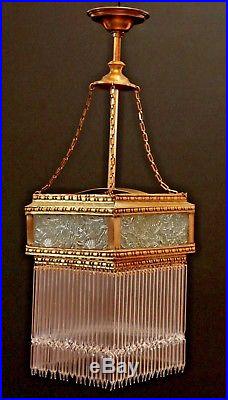 Unique Antique 1910s Modernist Glass Square Chandelier Vintage Lamp Belle Epoque