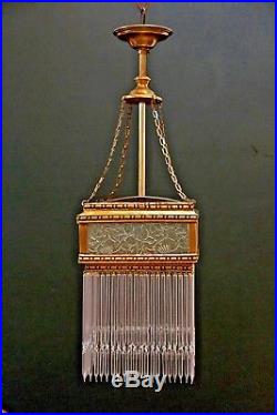 Unique Antique 1910s Modernist Glass Square Chandelier Vintage Lamp Belle Epoque
