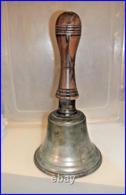Unique Antique Hand Held Bell Farm/ School Cast Brass 10 Tall 5 1/8 Wide