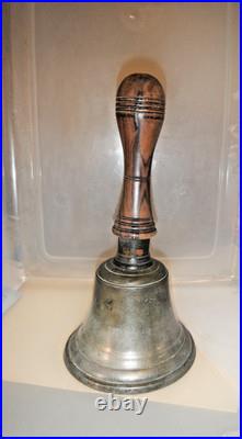 Unique Antique Hand Held Bell Farm/ School Cast Brass 10 Tall 5 1/8 Wide