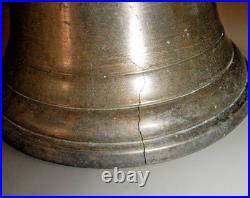 Unique Antique Hand Held Bell Farm/ School Cast Brass 10 Tall 5 1/8 Wide