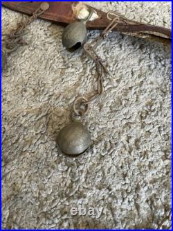 Unique Vintage Dangling Chained 15 Sleigh Bells On Leather Strap 37