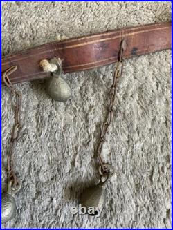 Unique Vintage Dangling Chained 15 Sleigh Bells On Leather Strap 37