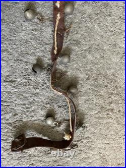 Unique Vintage Dangling Chained 15 Sleigh Bells On Leather Strap 37
