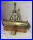 Unique vintage polished brass sleigh mount 3 bells tower wood stand