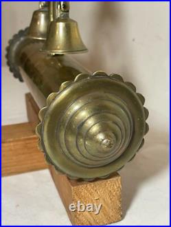 Unique vintage polished brass sleigh mount 3 bells tower wood stand