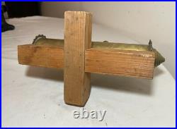 Unique vintage polished brass sleigh mount 3 bells tower wood stand