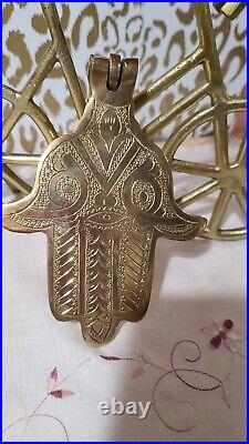 Unlaquered brass vintage Moroccan Khamsa hand door knockers Fatima Khmisa Bells