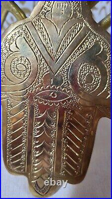 Unlaquered brass vintage Moroccan Khamsa hand door knockers Fatima Khmisa Bells