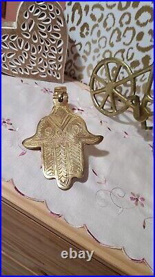 Unlaquered brass vintage Moroccan Khamsa hand door knockers Fatima Khmisa Bells