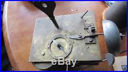 Unusual one wind old brass grandfather clock movement with key & bell