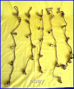 VINTAGE BRASS BELLS ON ROPE SET OF 5-NEVER USE CLEAN 80s-6 BELLS BY UNIT-LOT11
