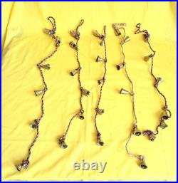 VINTAGE BRASS BELLS ON ROPE SET OF 5-NEVER USE CLEAN 80s-6 BELLS BY UNIT-LOT11