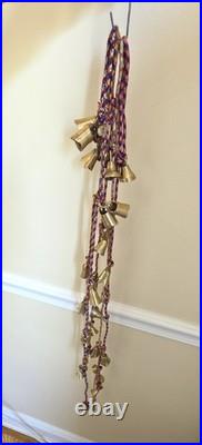 VINTAGE BRASS BELLS ON ROPE SET OF 5-NEVER USE CLEAN 80s-6 BELLS BY UNIT-LOT11