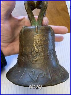VINTAGE BRONZE MISSION BELL RELIGIOUS SCENES Spanish Colonial 1818 Church