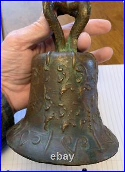 VINTAGE BRONZE MISSION BELL RELIGIOUS SCENES Spanish Colonial 1818 Church