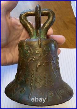 VINTAGE BRONZE MISSION BELL RELIGIOUS SCENES Spanish Colonial 1818 Church