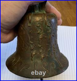 VINTAGE BRONZE MISSION BELL RELIGIOUS SCENES Spanish Colonial 1818 Church
