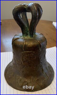 VINTAGE BRONZE MISSION BELL RELIGIOUS SCENES Spanish Colonial 1818 Church