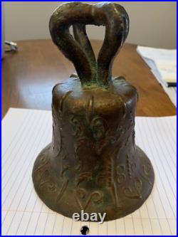 VINTAGE BRONZE MISSION BELL RELIGIOUS SCENES Spanish Colonial 1818 Church