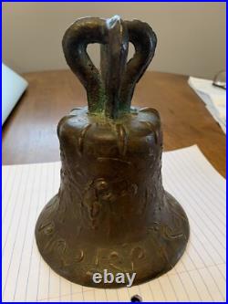 VINTAGE BRONZE MISSION BELL RELIGIOUS SCENES Spanish Colonial 1818 Church