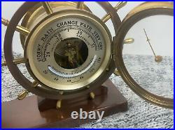 VINTAGE CHELSEA SHIP'S BELL CLOCK & BAROMETER CLAREMONT MODEL SET with Key & Book