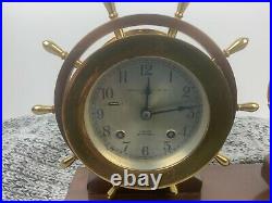 VINTAGE CHELSEA SHIP'S BELL CLOCK & BAROMETER CLAREMONT MODEL SET with Key & Book