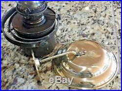 VINTAGE GIMBAL WALL MOUNT BRASS OIL LAMP WithSMOKE BELL GREAT PATINA