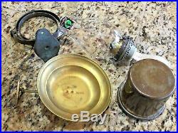 VINTAGE GIMBAL WALL MOUNT BRASS OIL LAMP WithSMOKE BELL GREAT PATINA