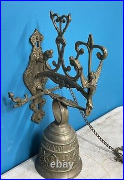 VINTAGE LARGE BRASS MONASTARY With CHERUBS & LATIN INSCRIPTIONS WALL MOUNT BELL