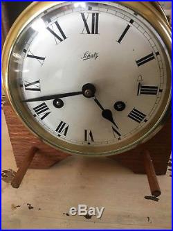 VINTAGE NAUTICAL LARGE SCHATZ BRASS SHIP'S BELL MARINE DECK CLOCK With HINGED LID