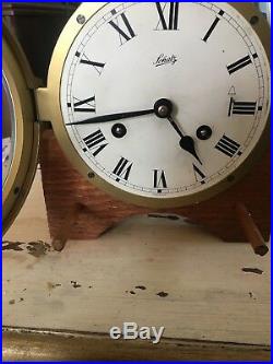 VINTAGE NAUTICAL LARGE SCHATZ BRASS SHIP'S BELL MARINE DECK CLOCK With HINGED LID