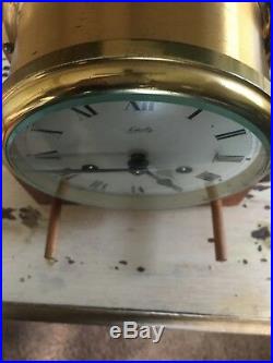 VINTAGE NAUTICAL LARGE SCHATZ BRASS SHIP'S BELL MARINE DECK CLOCK With HINGED LID