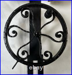 VTG 20th Century Wrought Iron Two Brass Bells Garden Gate Crank Bell / Doorbell
