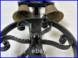 VTG 20th Century Wrought Iron Two Brass Bells Garden Gate Crank Bell / Doorbell